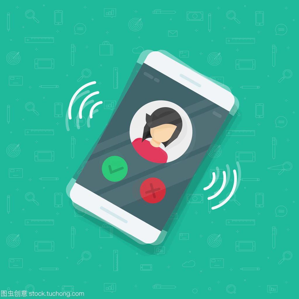 现代通讯的视觉艺术 手机铃声与呼叫的卡通矢量插画